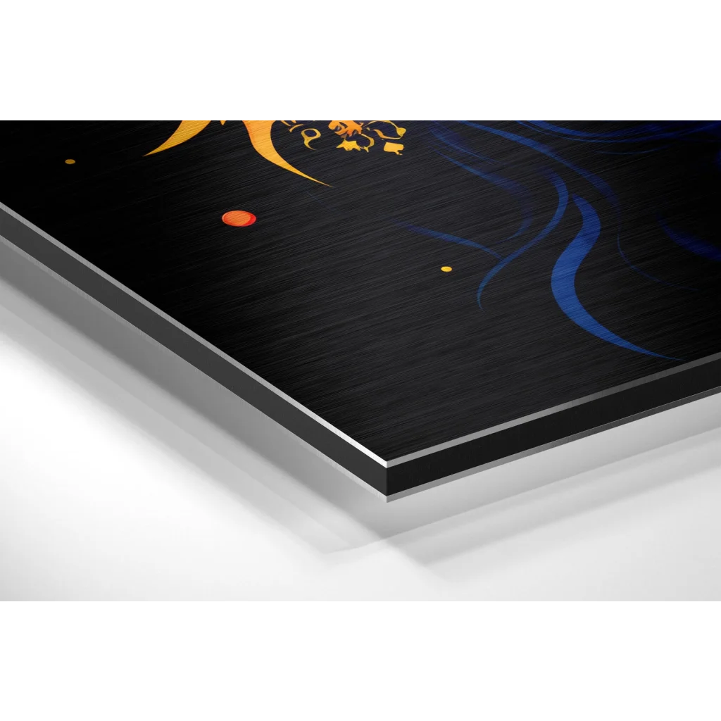 Black and gold starry night on brushed aluminium dibond panel