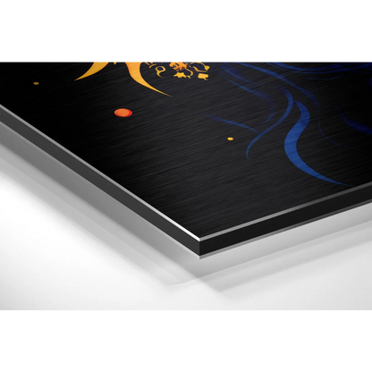 Black and gold starry night on brushed aluminium dibond panel