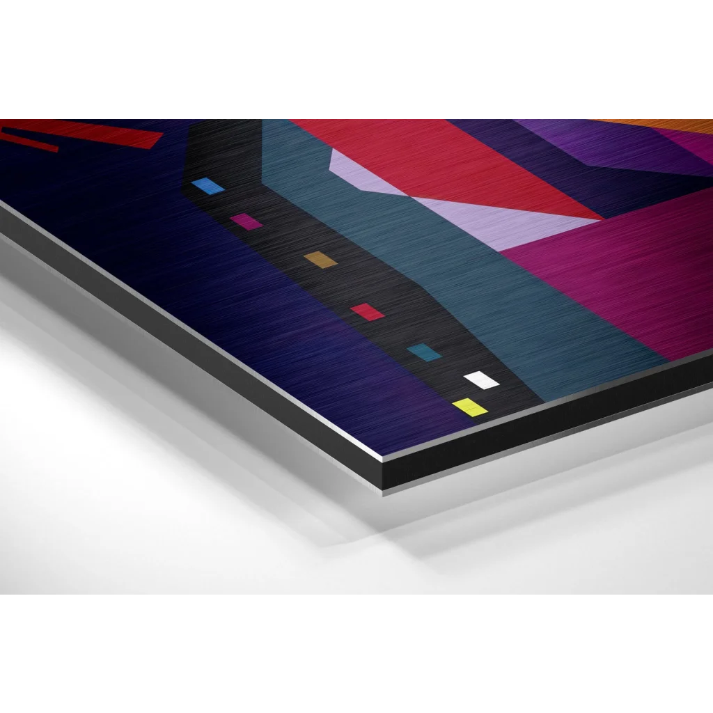Glass Wall Art Vibrant geometric rug wall art in brushed aluminium dibond