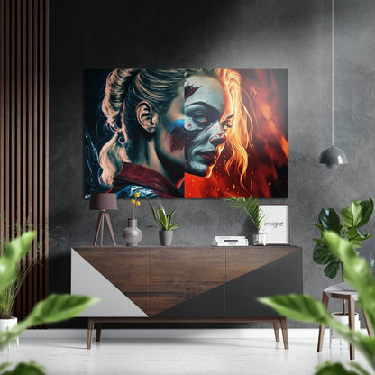 24-inch Harley Quinn framed canvas print on brushed aluminium dibond