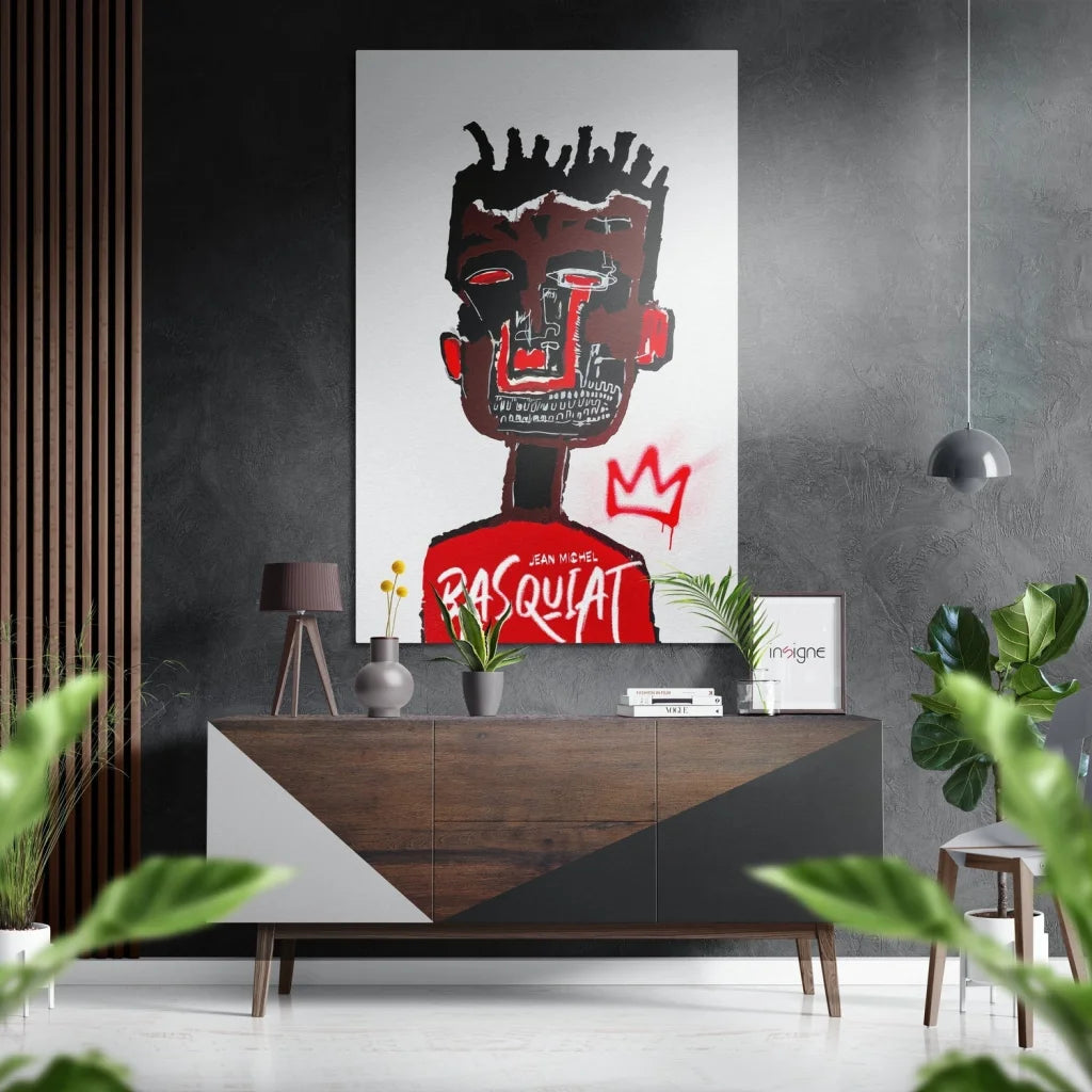 Bold Jean-Michel Basquiat crown art on brushed aluminium dibond
