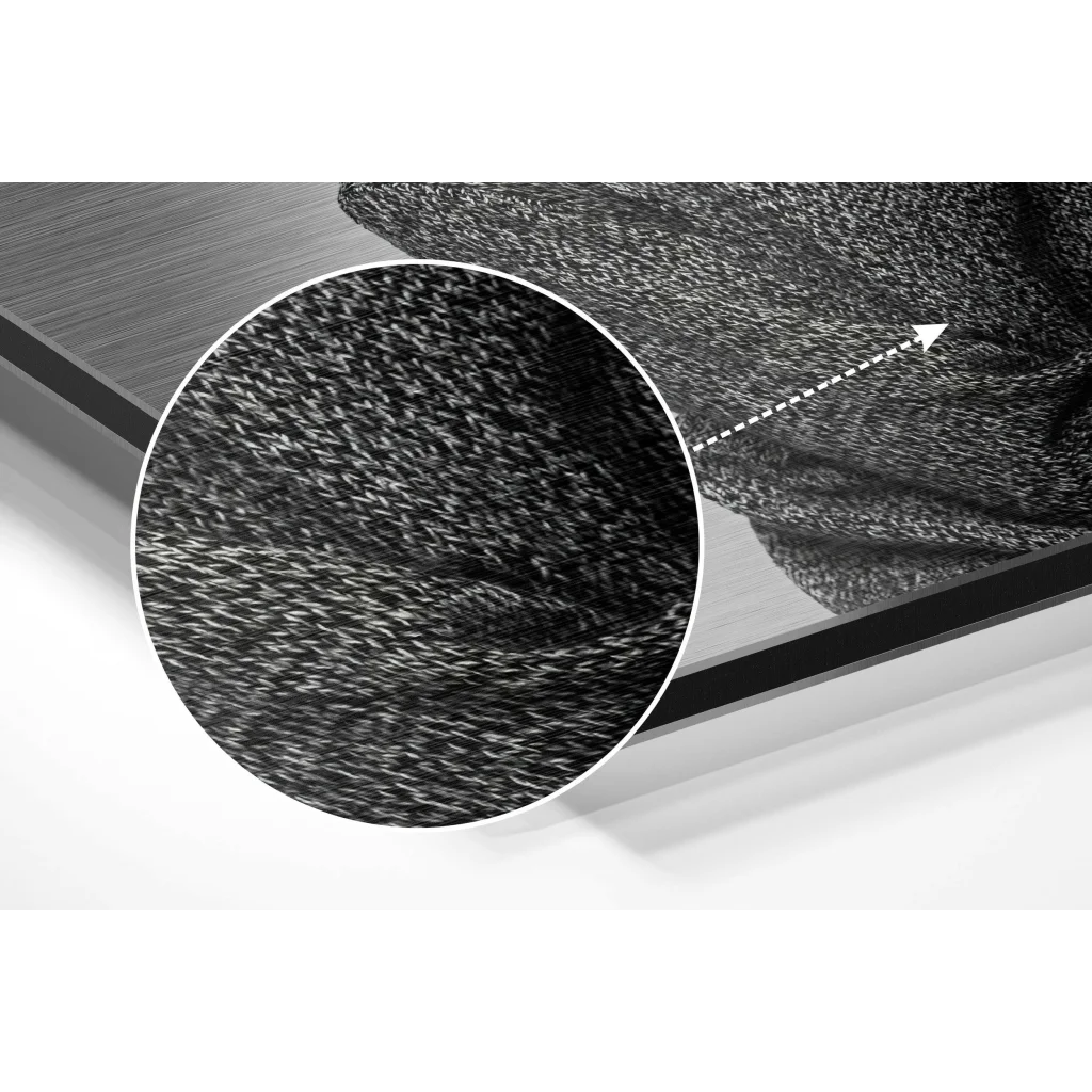 glass wall art Close-up of black woven fabric texture in brushed aluminium dibond wall art