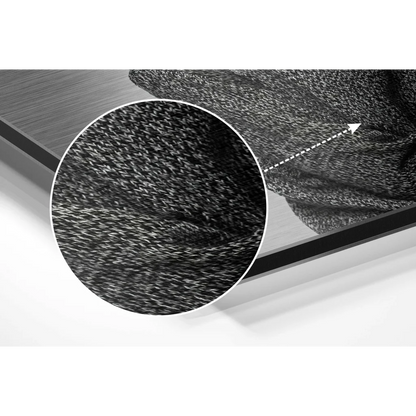 Close-up of black woven fabric texture in brushed aluminium dibond wall art