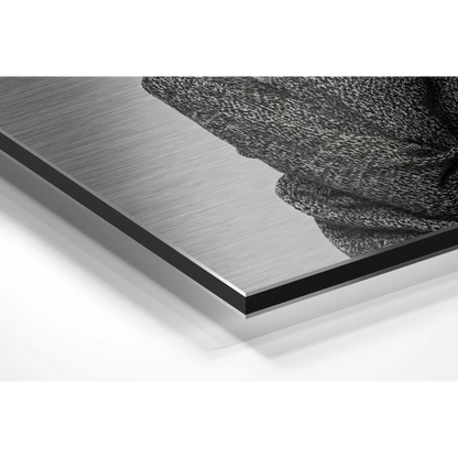 Stunning brushed aluminium dibond wall art with silver frame and black textured interior