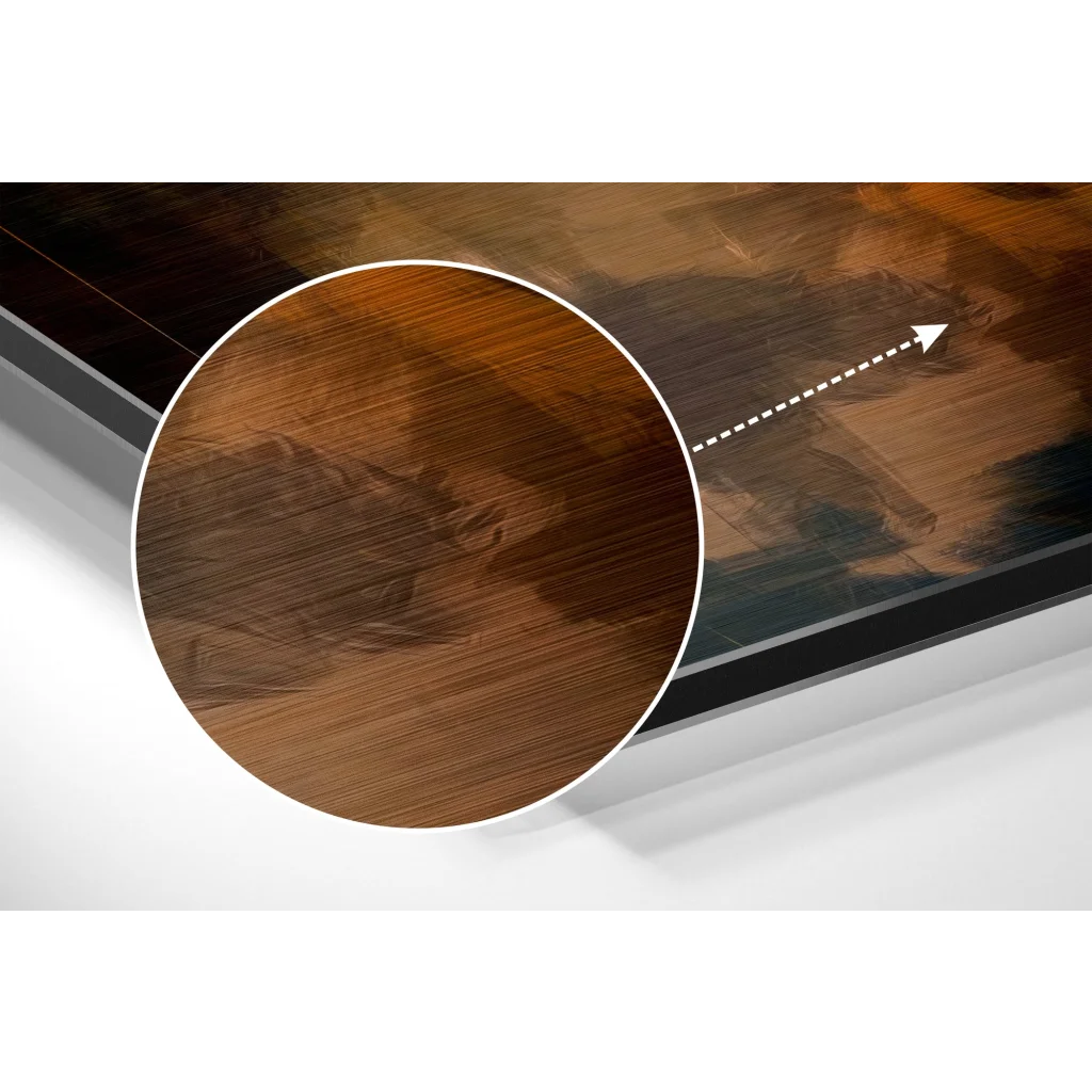 glass wall art Rich dark brown wood grain on brushed aluminium dibond wall art