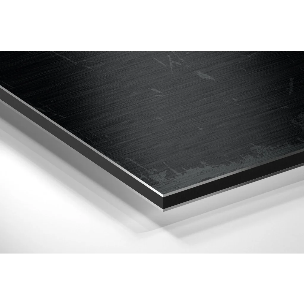 Glass Wall Art Black marble countertop on brushed aluminium dibond print