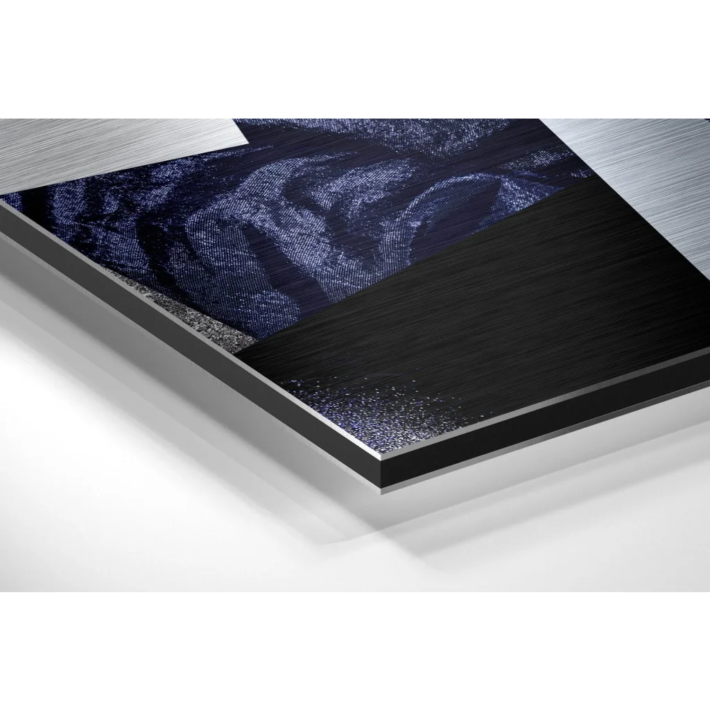 Glass Wall Art Black and silver abstract art on brushed aluminium dibond