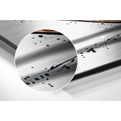 Brushed aluminium Dibond wall art print of speckled scratched door handle