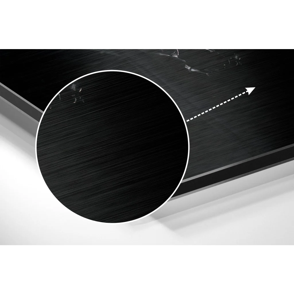 glass wall art Stunning brushed aluminium dibond wall art with black rectangular panel and circular inset