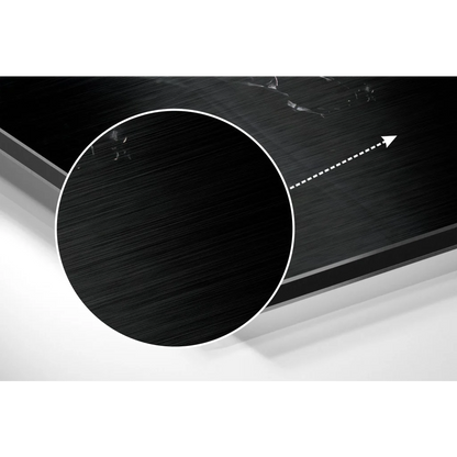 Stunning brushed aluminium dibond wall art with black rectangular panel and circular inset