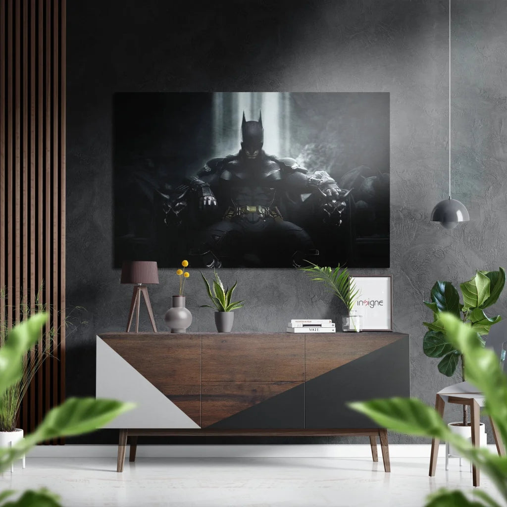 4k Samsung QLED TV in sleek black curved frame on brushed aluminium Dibond art