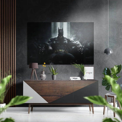 4k Samsung QLED TV in sleek black curved frame on brushed aluminium Dibond art