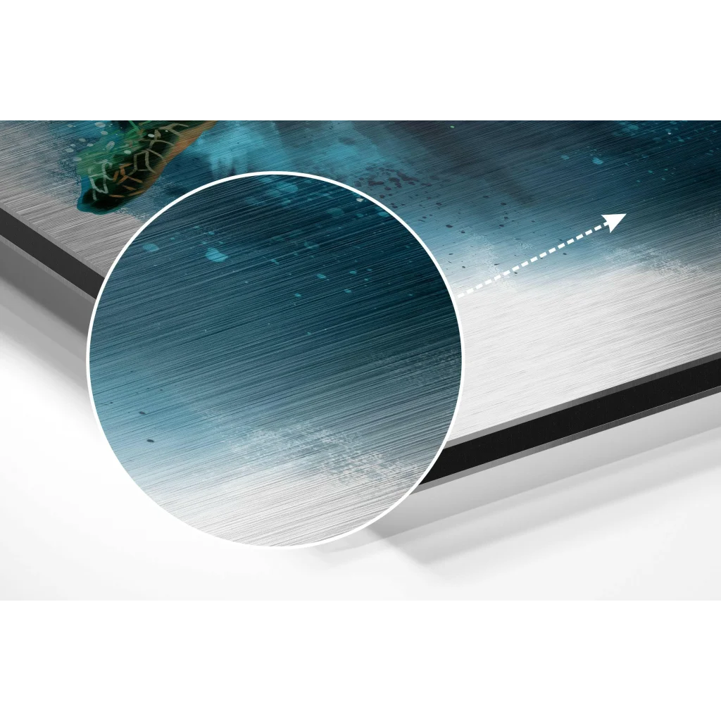 glass wall art Sleek brushed aluminium dibond wall art in teal to silver gradient