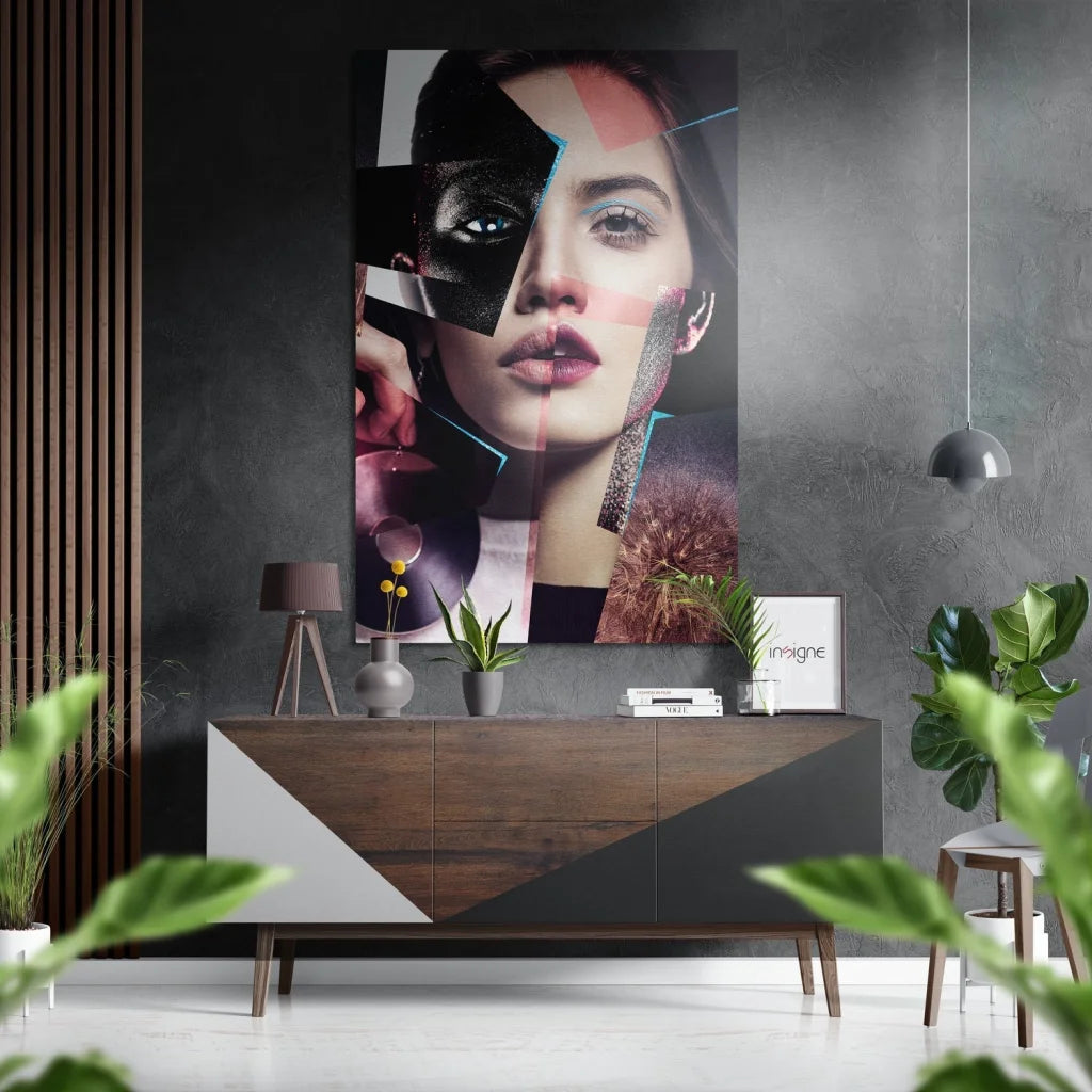 Abstract woman portrait on brushed aluminium dibond wall art