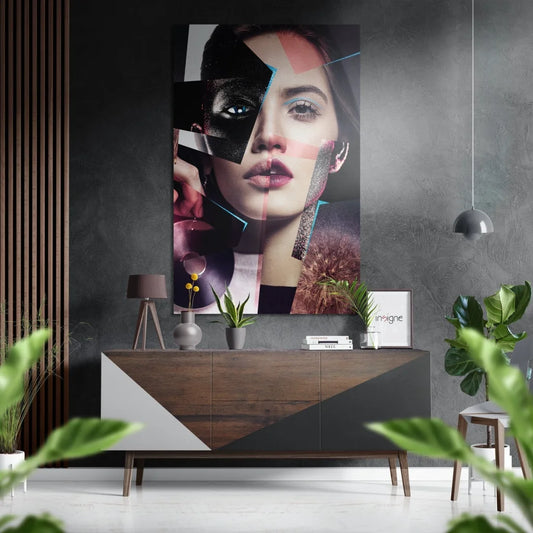 Abstract woman portrait on brushed aluminium dibond wall art