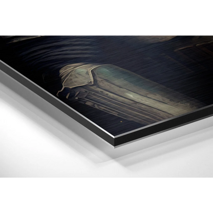 Moody black-framed acrylic print on brushed aluminium dibond wall art