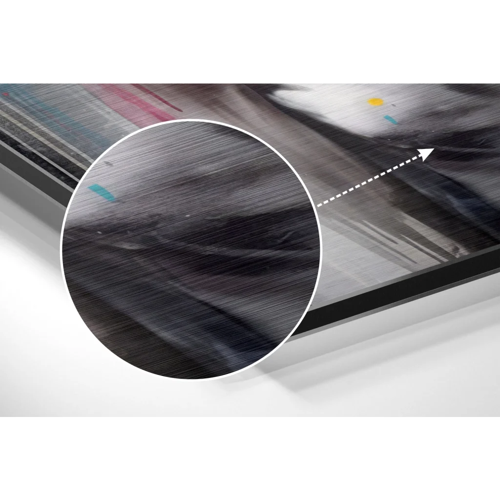 glass wall art Black textured fabric screen door on brushed aluminium dibond print