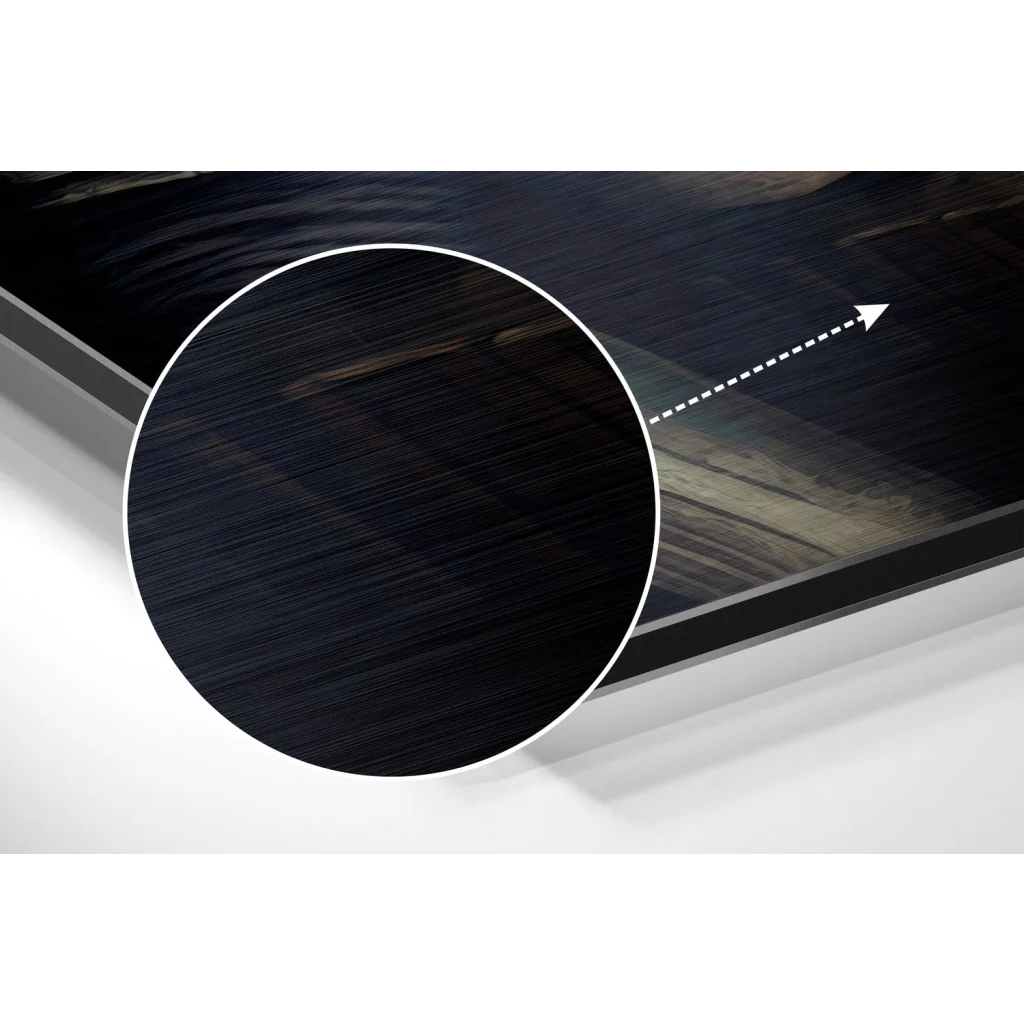 Sleek black brushed aluminium dibond wall art print in modern frame