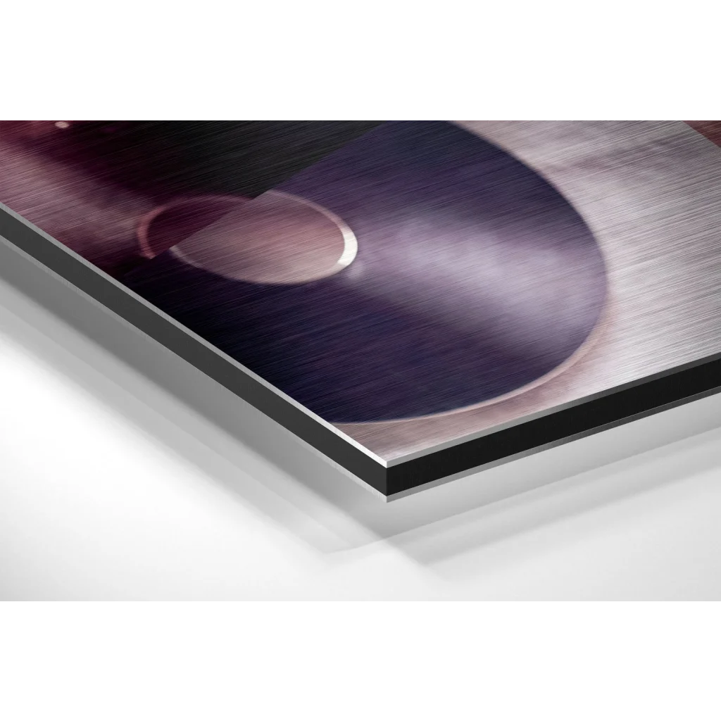Glass Wall Art Sleek brushed aluminium dibond print of dark purple vinyl record