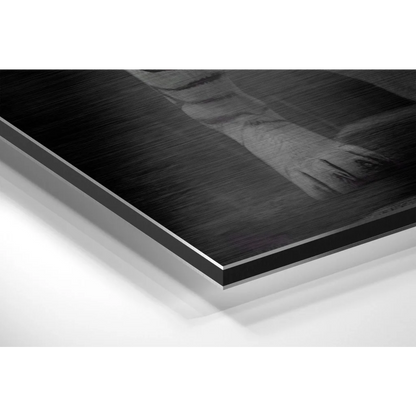 Minimalist black and white hands art on brushed aluminium dibond