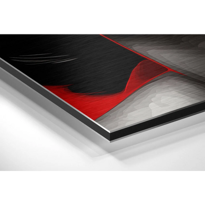 Red and black abstract art on brushed aluminium dibond print