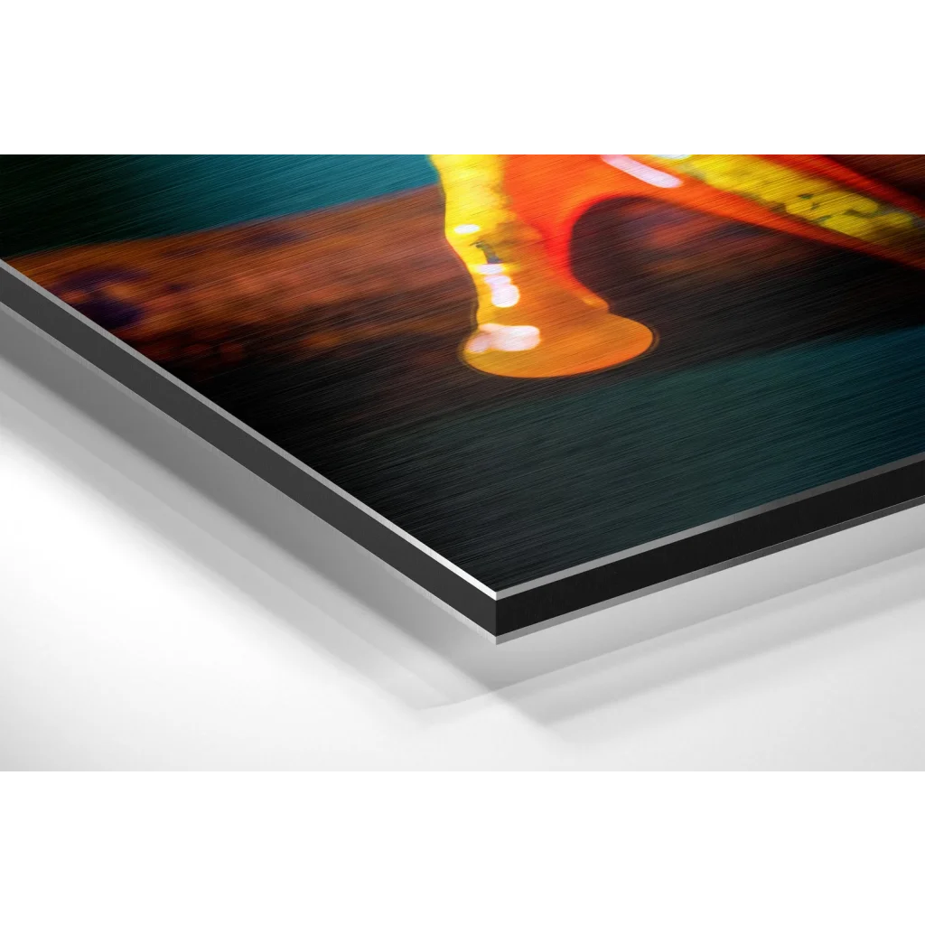 Stunning gold chess piece wall art in brushed aluminium dibond with black frame