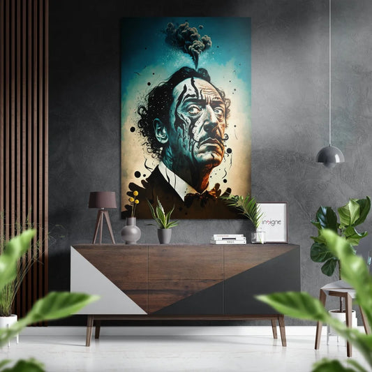 Stunning blue and black abstract portrait in brushed aluminium dibond