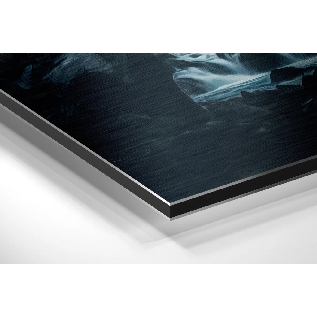 Stunning black and white abstract brushed aluminium dibond art in sleek black frame
