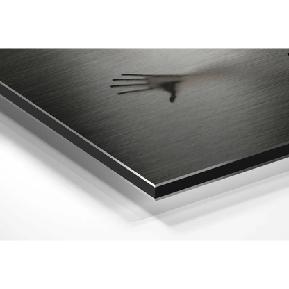 Black brushed aluminium dibond wall art with subtle handprint