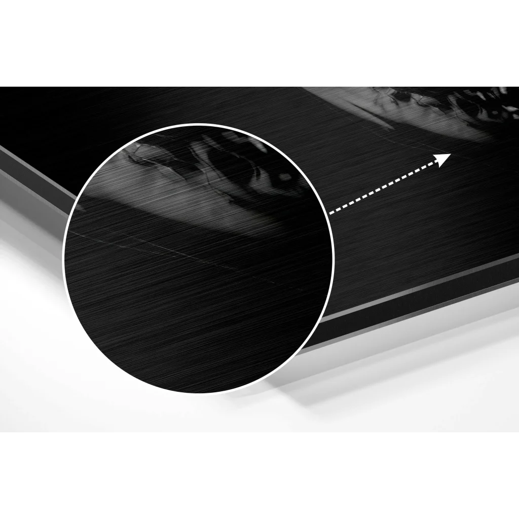 Black textured wooden laptop case in brushed aluminium dibond art