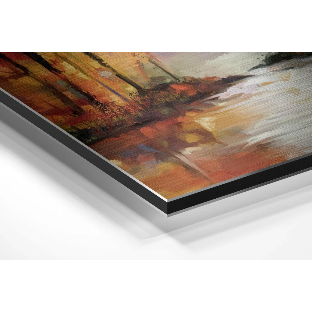Vibrant abstract brushed aluminium dibond art in black frame