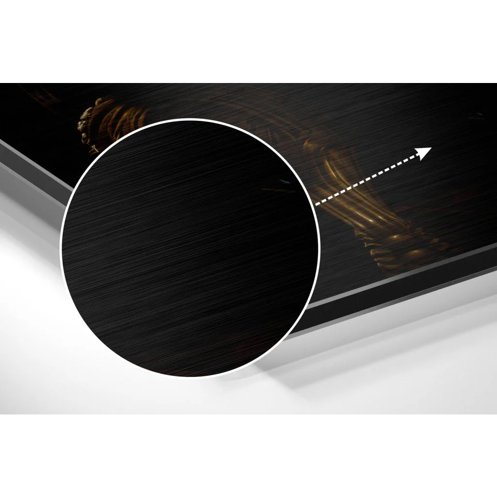 Stunning brushed aluminium dibond art of black textured wooden cutting board