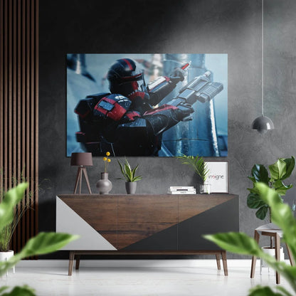 4K Samsung QLED TV on brushed aluminium dibond wall art