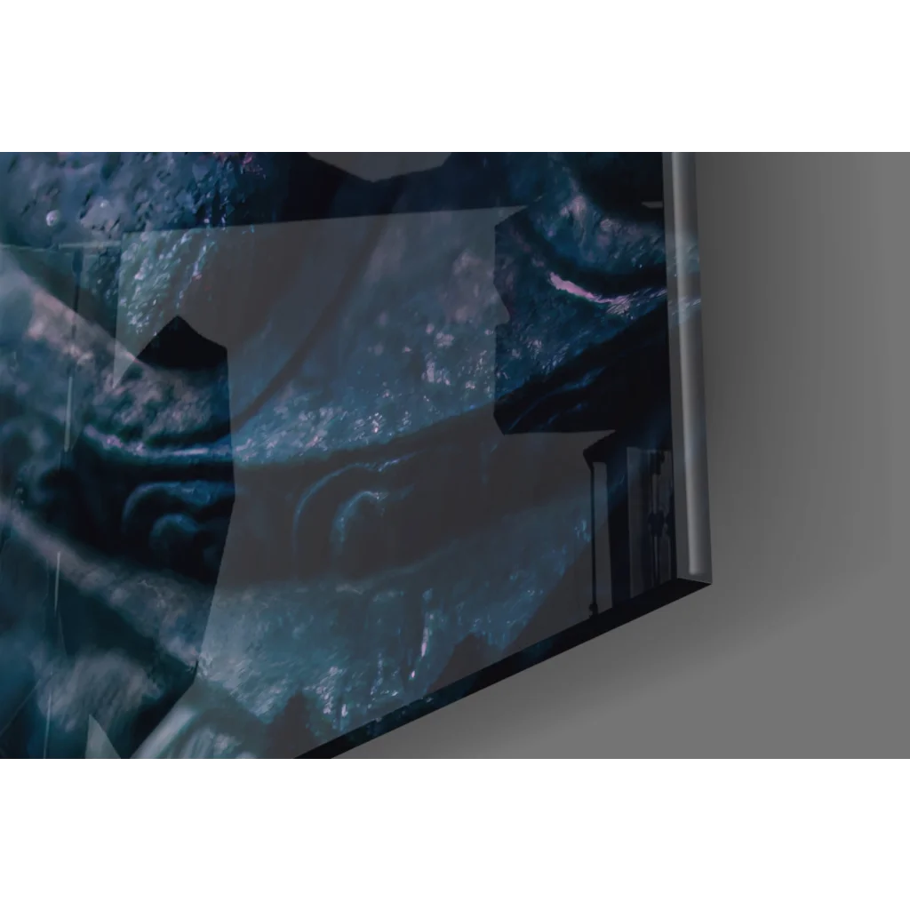 Stunning blue black armor belt with silver buckle glass wall art