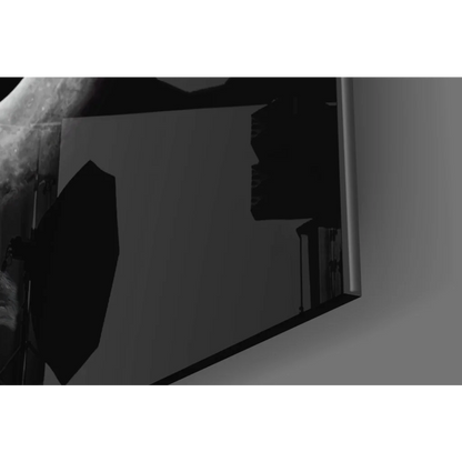 Black rectangular glass wall art mirror with silver frame