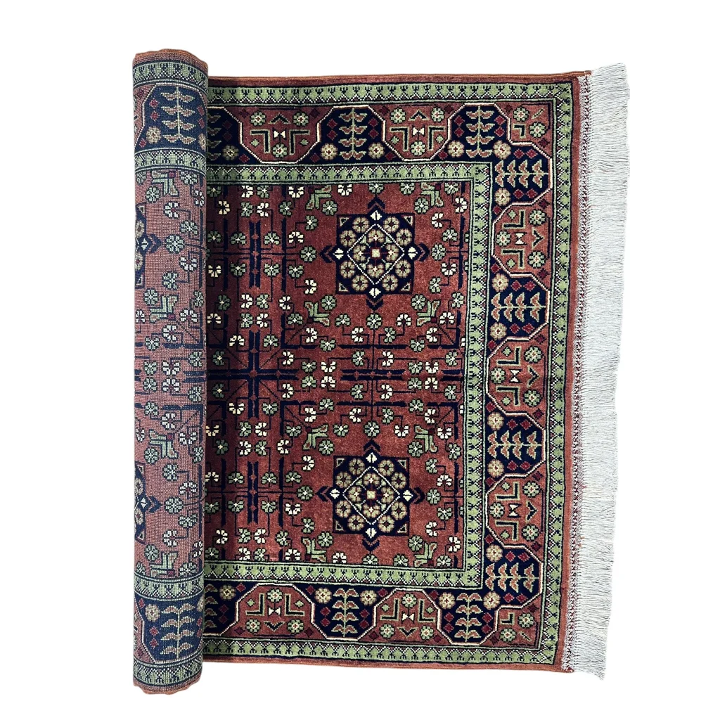 Stunning burgundy Bukharayi rug with intricate Afghani patterns