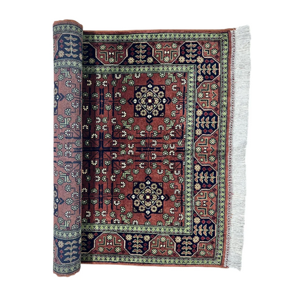 Stunning burgundy Bukharayi rug with intricate Afghani patterns