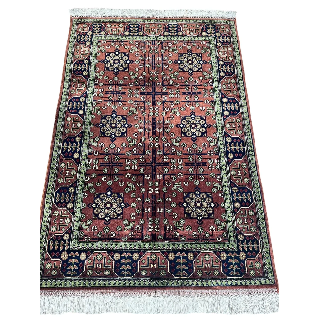 Stunning burgundy Bukharayi rug with intricate Afghani patterns