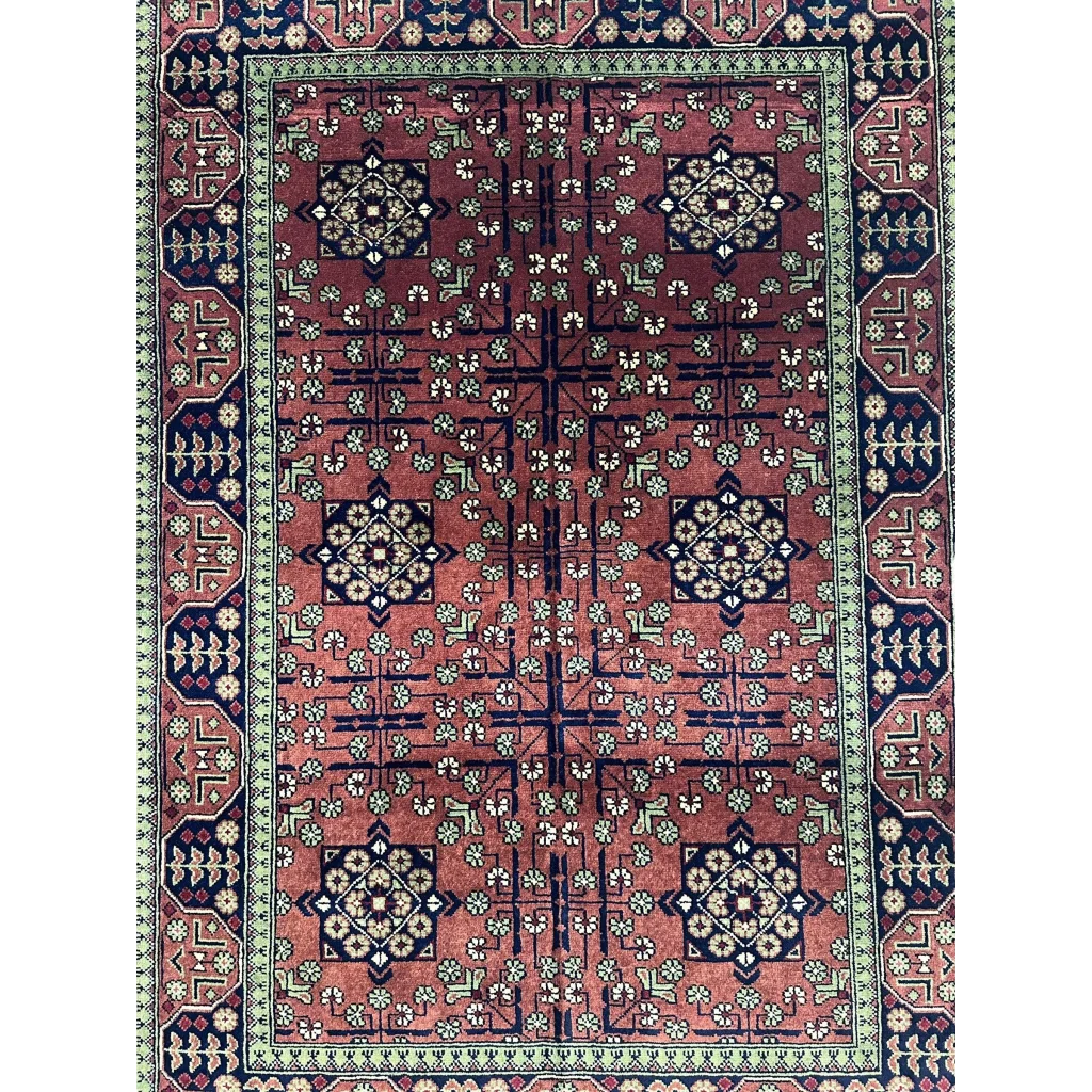 Stunning burgundy Bukharayi rug with intricate Afghani patterns