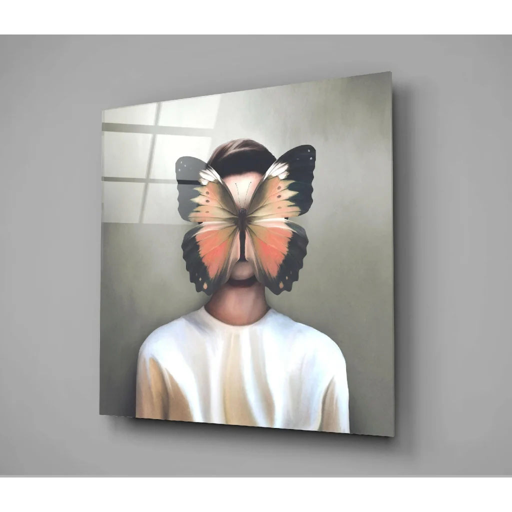 Vibrant orange butterfly wall art canvas print with black wings