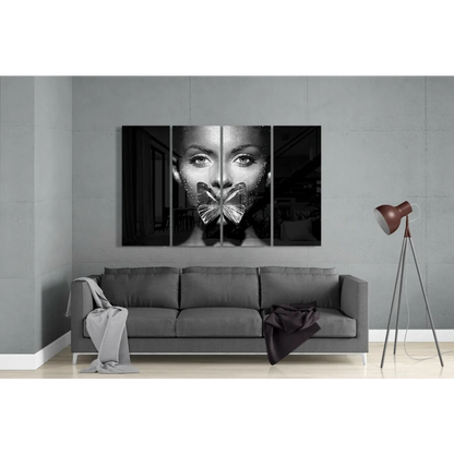 Black and white butterfly woman triptych wall art set