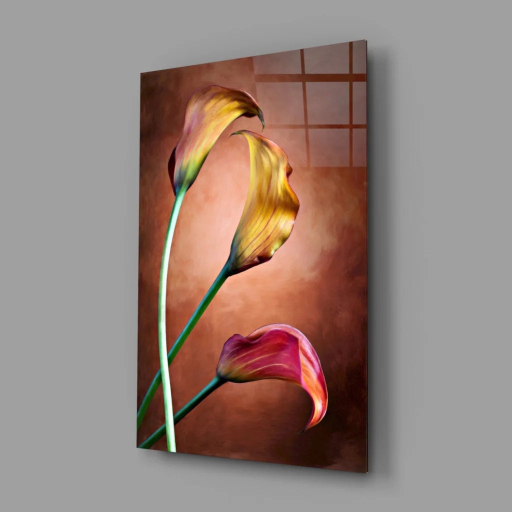 Golden pink calla lily wall art canvas print on gradient background