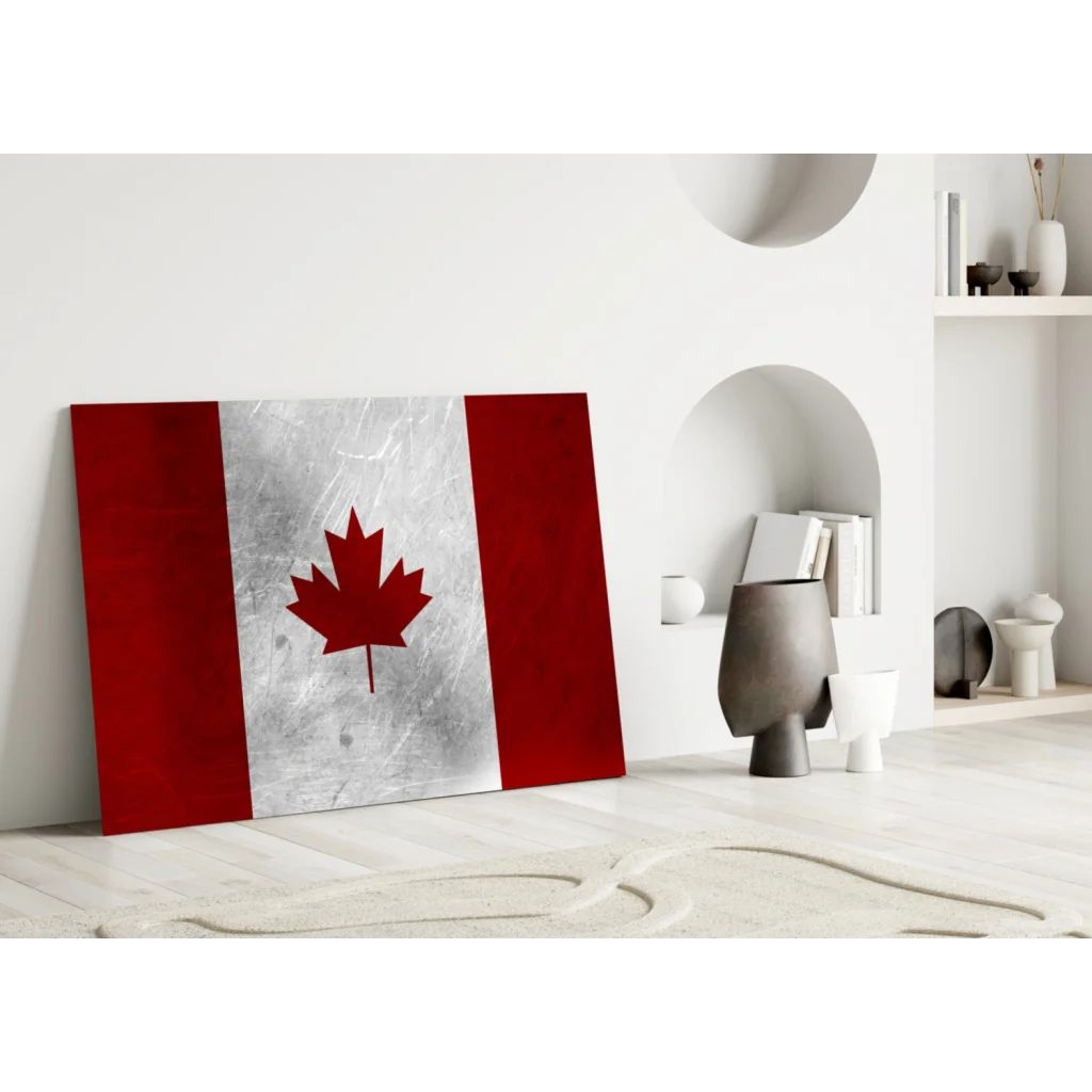 Stunning Canadian silver maple leaf glass wall art canvas print