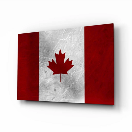 Stunning red and white Canadian maple leaf glass wall art canvas print