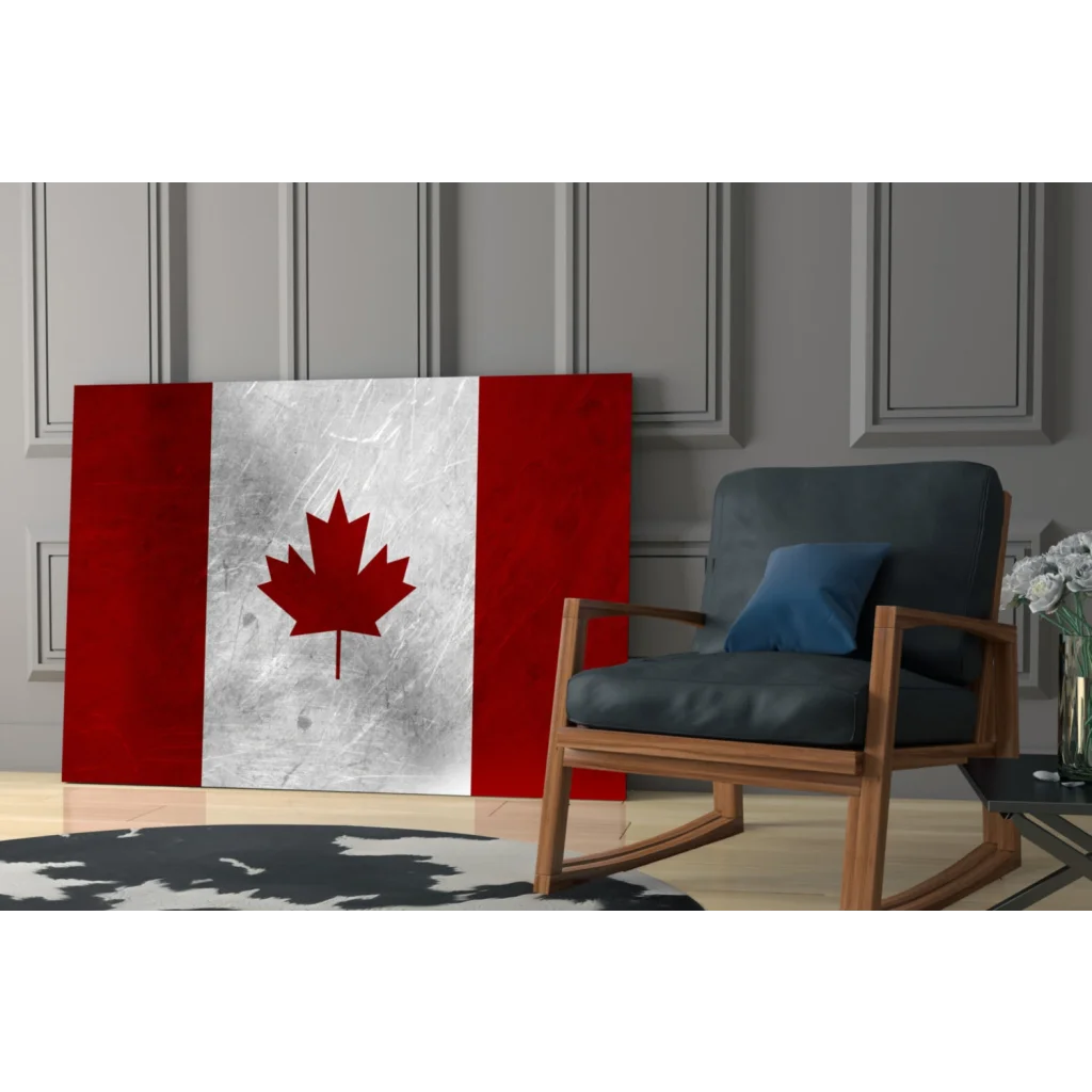 Stunning Canadian red and white maple leaf glass wall art canvas print