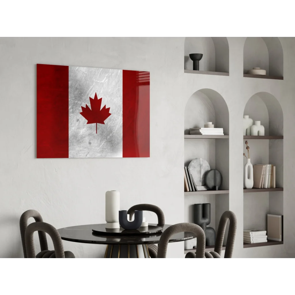 Stunning Canadian red and white maple leaf glass wall art canvas print