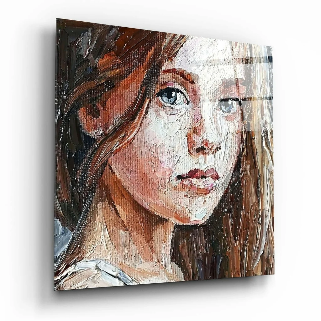 Canvas print of stunning girl with brown hair blue eyes wall art