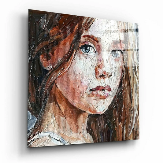 Canvas print of stunning girl with brown hair blue eyes wall art