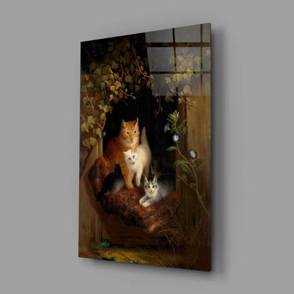 Stunning black and white cat glass wall art print