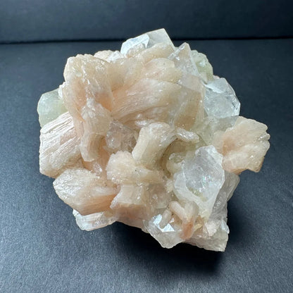Stunning clear apophyllite and peach stilbite crystal cluster